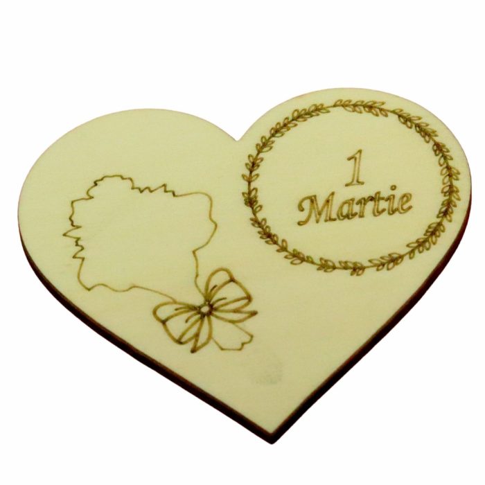 Martisor, Baza pentru flori, Inima, Lemn, 1 Martie, Primavara, 10x8 cm, BM051 - imagine 1