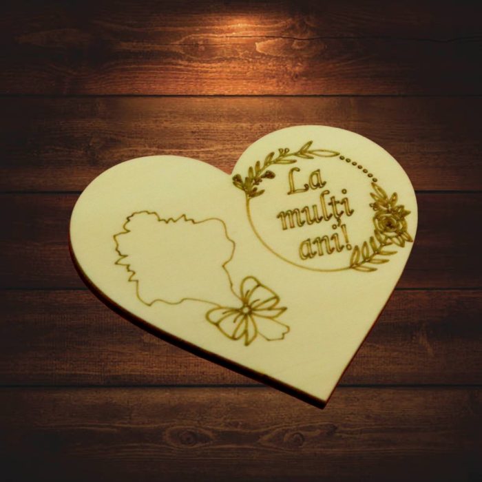 Martisor, Baza pentru flori, Inima, Lemn, La multi ani, Primavara, 10x8 cm, BM056 - imagine 3