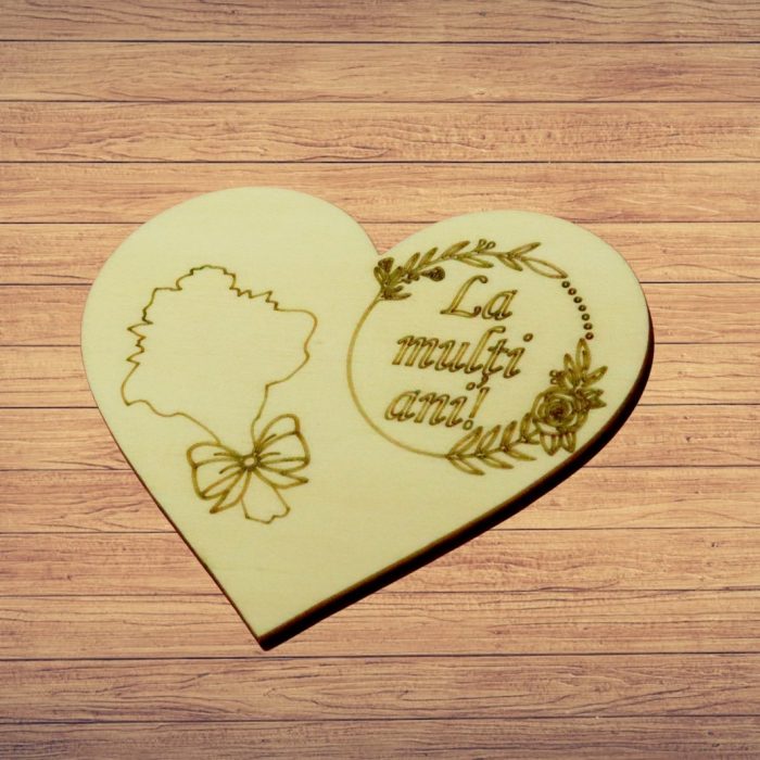 Martisor, Baza pentru flori, Inima, Lemn, La multi ani, Primavara, 10x8 cm, BM056 - imagine 4