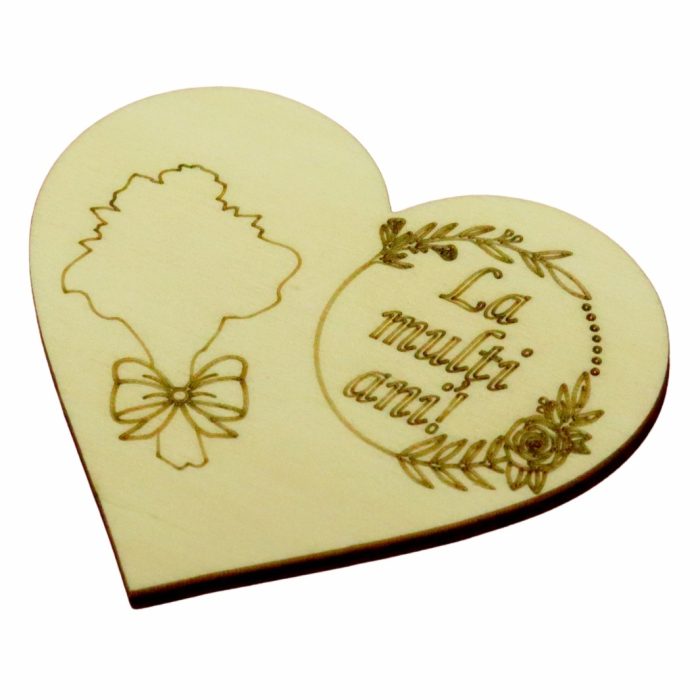Martisor, Baza pentru flori, Inima, Lemn, La multi ani, Primavara, 10x8 cm, BM056 - imagine 2