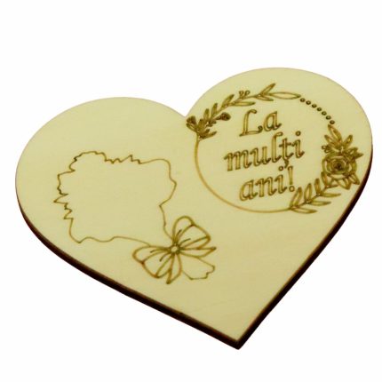 Martisor, Baza pentru flori, Inima, Lemn, La multi ani, Primavara, 10x8 cm, BM056