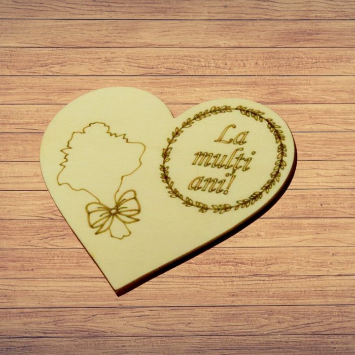 Martisor, Baza pentru flori, Inima, Lemn, La multi ani, Primavara, 10x8 cm, BM057 - imagine 3