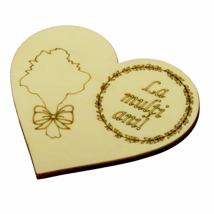 Martisor, Baza pentru flori, Inima, Lemn, La multi ani, Primavara, 10x8 cm, BM057 - imagine 2
