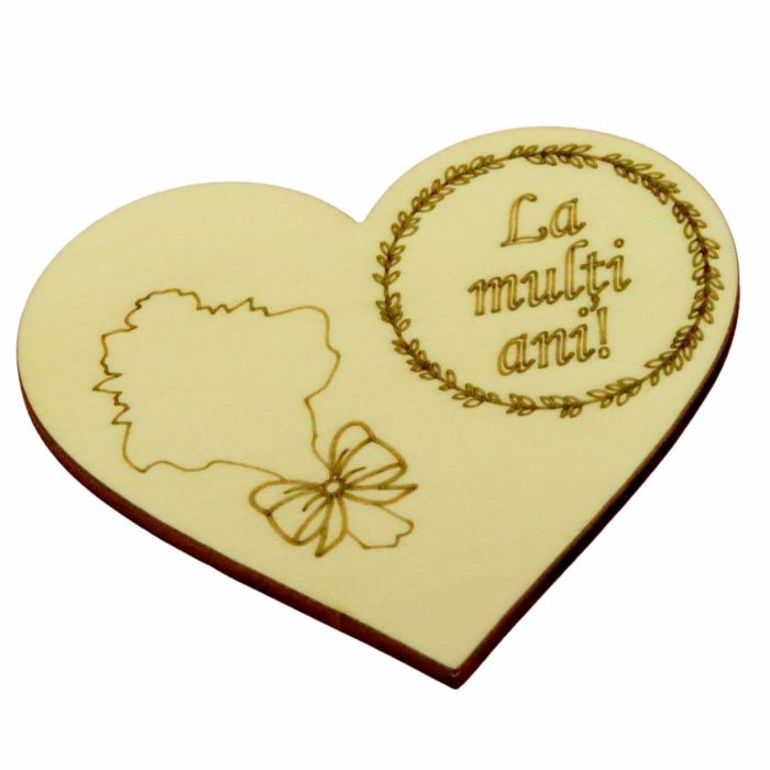 Martisor, Baza pentru flori, Inima, Lemn, La multi ani, Primavara, 10x8 cm, BM057 - imagine 1