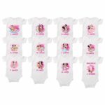 Set 12 body-uri cu lunile bebelusului, Minnie Mouse, Bumbac, Alb, BSA002 - imagine 2