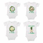 Set 12 body-uri cu lunile bebelusului, Safari, Bumbac, Alb, BSA004 - imagine 5