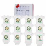 Set 12 body-uri cu lunile bebelusului, Safari, Bumbac, Alb, BSA004