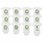Set 12 body-uri cu lunile bebelusului, Safari, Bumbac, Alb, BSA004 - imagine 2