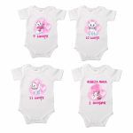 Set 12 body-uri cu lunile bebelusului, Pisica Marrie, Bumbac, Alb, BSA005 - imagine 5