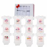 Set 12 body-uri cu lunile bebelusului, Baby Riki, Bumbac, Alb, BSA006