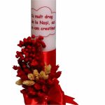 Lumanare Botez, Cu mesaj pentru nasi, Rosu, Flori uscate, 35 cm, LMB061 - imagine 2