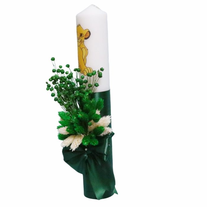 Lumanare Botez, Lion King, Verde, Flori uscate, 35 cm, LMB064 - imagine 3