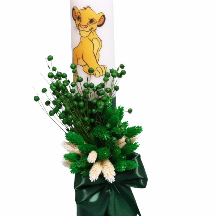 Lumanare Botez, Lion King, Verde, Flori uscate, 35 cm, LMB064 - imagine 2