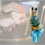 Lumanare Botez, Mickey Mouse, Albastru, Flori uscate, 35 cm, LMB065 - imagine 5