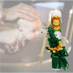 Lumanare Botez, Safari, Verde, Flori uscate, 35 cm, LMB069 - imagine 5