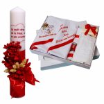 Set Lumanare si Trusou Botez Ingers, 7 Piese, Rosu, TRS023