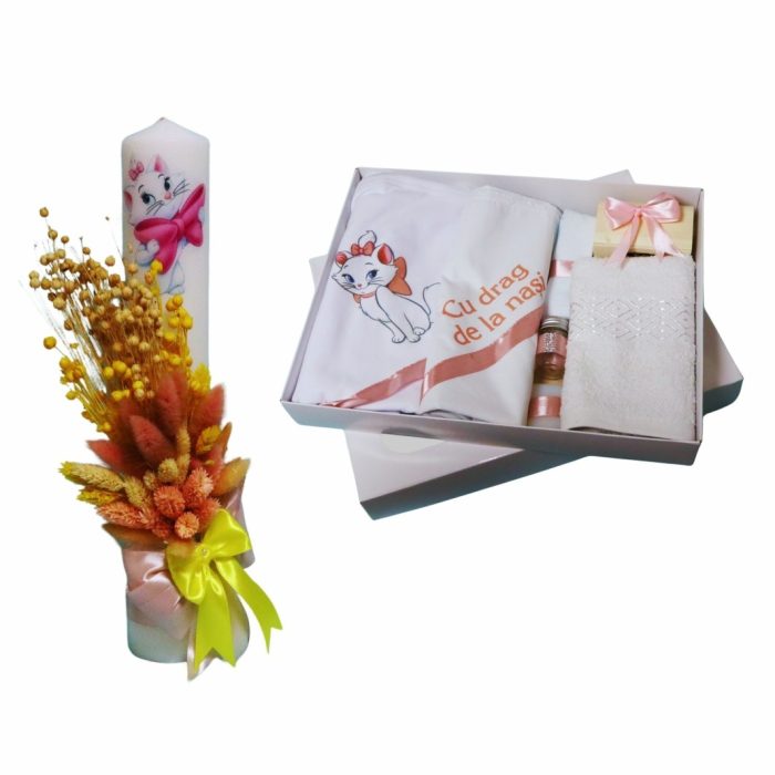 Set Lumanare si Trusou Botez Pisica Marrie, 7 Piese, Roz, TRS030 - imagine 1