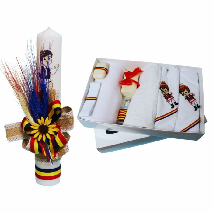Set Lumanare si Trusou Botez Traditional, Baiat, Complet, 8 Piese, Tricolor, TRS034 - imagine 1