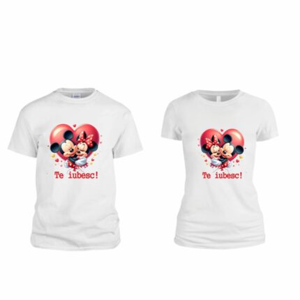 Set Tricouri Cuplu Alb Mesaj Te Iubesc Tuv005