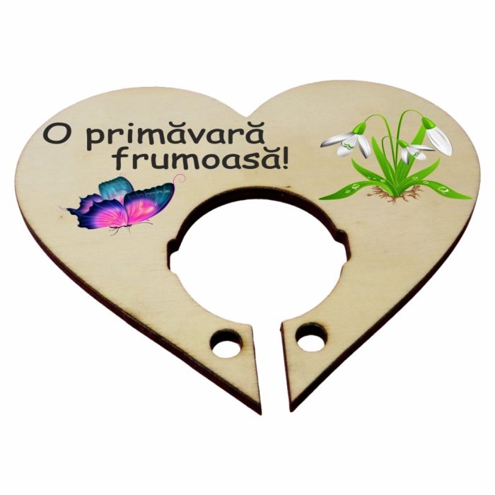 Martisor, Baza acadea, Inima, Lemn, 10x8 cm, Primavara, BBUV003 - imagine 3