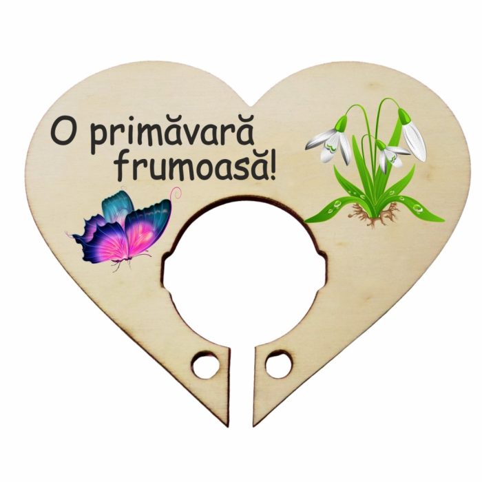 Martisor, Baza acadea, Inima, Lemn, 10x8 cm, Primavara, BBUV003 - imagine 1