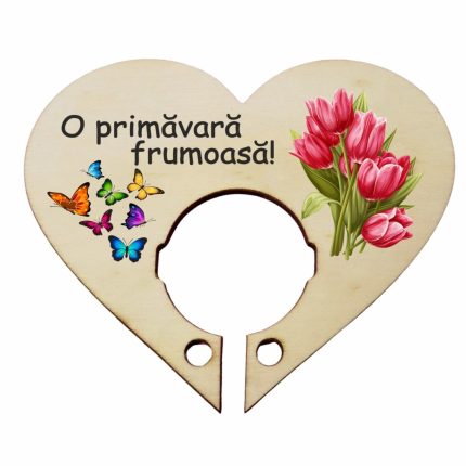 Martisor, Baza acadea, Inima, Lemn, 10x8 cm, Primavara, BBUV005