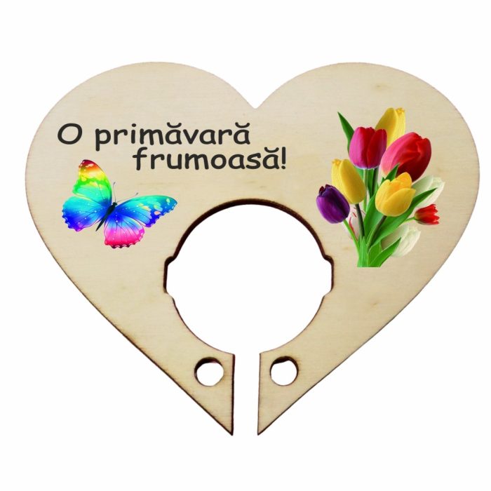 Martisor, Baza acadea, Inima, Lemn, 10x8 cm, Primavara, BBUV006 - imagine 1