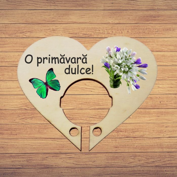 Martisor, Baza acadea, Inima, Lemn, 10x8 cm, Primavara, BBUV007 - imagine 5
