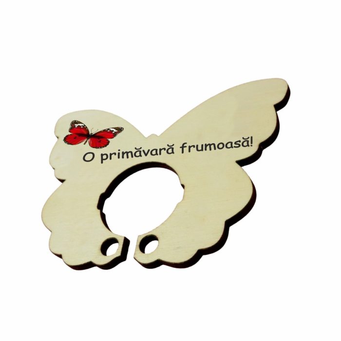 Martisor, Baza acadea, Fluture, Lemn, 11x8 cm, Primavara, BBUV013 - imagine 4