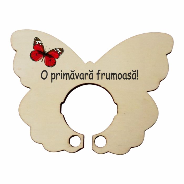 Martisor, Baza acadea, Fluture, Lemn, 11x8 cm, Primavara, BBUV013 - imagine 1