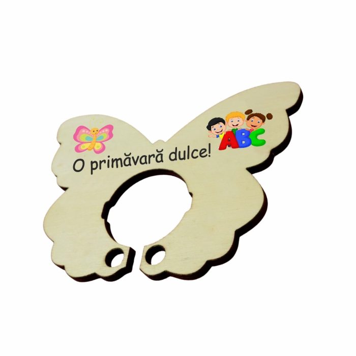 Martisor, Baza acadea, Fluture, Lemn, 11x8 cm, Primavara, BBUV017 - imagine 3