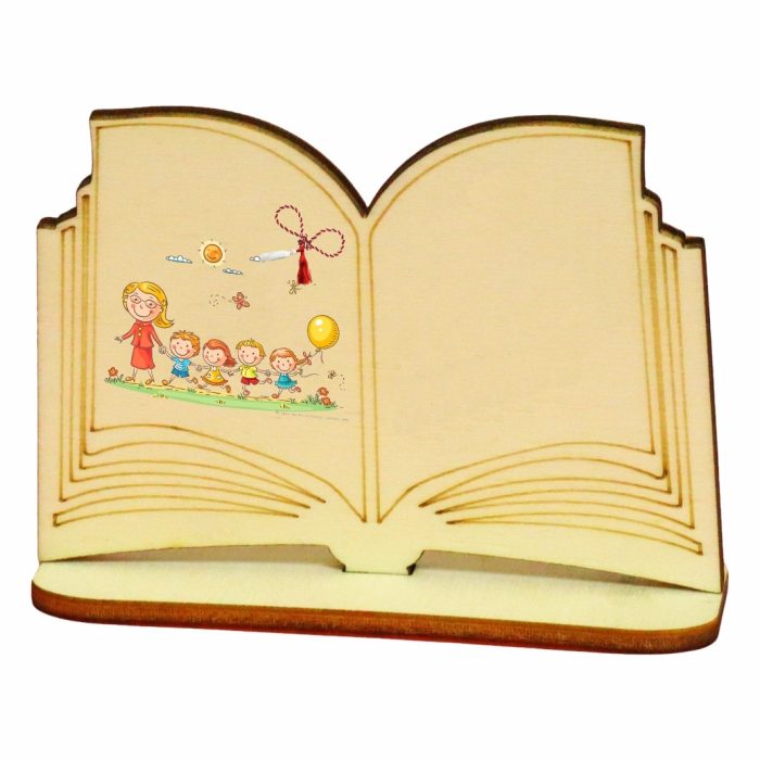 Martisor, Baza pentru flori, Carte, Lemn, Primavara, 10x7 cm, BMUV006 - imagine 3