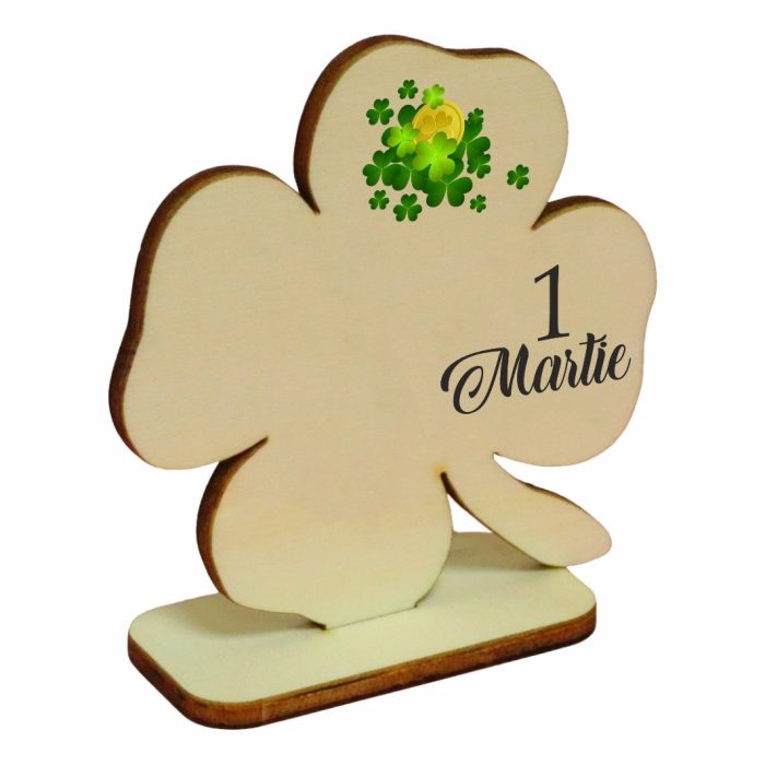 Martisor, Baza pentru flori, Trifoi, O primavara frumoasa, Lemn, Primavara, 8×8 cm, BMUV014 - imagine 2