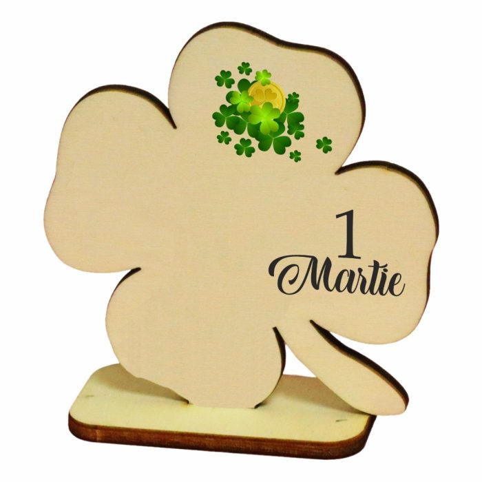 Martisor, Baza pentru flori, Trifoi, O primavara frumoasa, Lemn, Primavara, 8×8 cm, BMUV014 - imagine 1