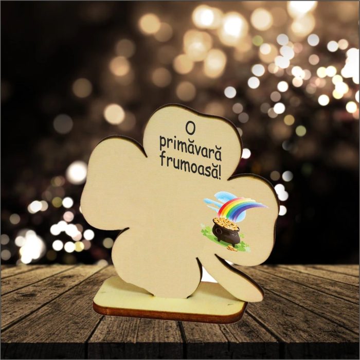 Martisor, Baza pentru flori, Trifoi, O primavara frumoasa, Lemn, Primavara, 8×8 cm, BMUV015 - imagine 5