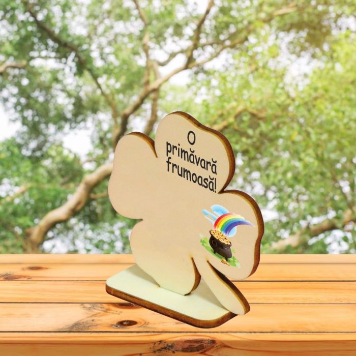 Martisor, Baza pentru flori, Trifoi, O primavara frumoasa, Lemn, Primavara, 8×8 cm, BMUV015 - imagine 4