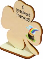 Martisor, Baza pentru flori, Trifoi, O primavara frumoasa, Lemn, Primavara, 8×8 cm, BMUV015 - imagine 3