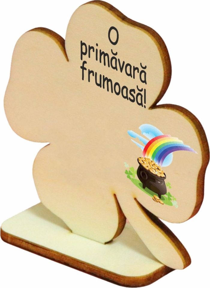 Martisor, Baza pentru flori, Trifoi, O primavara frumoasa, Lemn, Primavara, 8×8 cm, BMUV015 - imagine 3