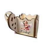 Cutie Mini Aranjamente Florale Lemn 10x10x5cm, Cupidon, Te iubesc, CAUV001 - imagine 2