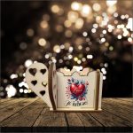 Cutie Mini Aranjamente Florale Lemn 10x10x5cm, Inima, Te iubesc, CAUV003 - imagine 4