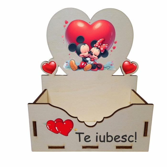 Cutie Aranjamente Florale, Lemn, Te Iubesc, Mickey & Minnie Mouse, CAUV007 - imagine 1