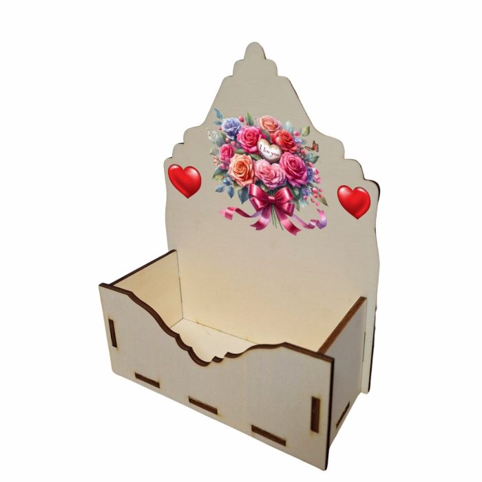 Cutie Aranjamente Florale, Lemn, Te Iubesc, Flori, CAUV011 - imagine 4