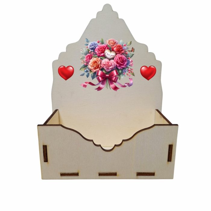 Cutie Aranjamente Florale, Lemn, Te Iubesc, Flori, CAUV011 - imagine 1