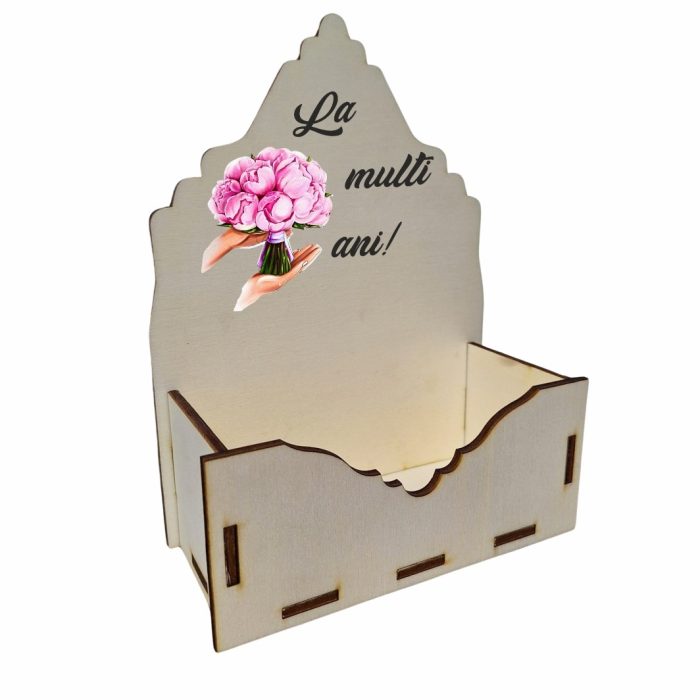 Cutie Aranjamente Florale, Lemn, La multi ani, CAUV019 - imagine 3