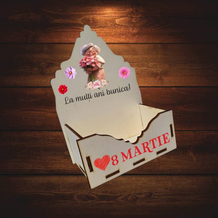 Cutie Aranjamente Florale, Lemn, 8 Martie, La multi ani bunica, CAUV028 - imagine 5