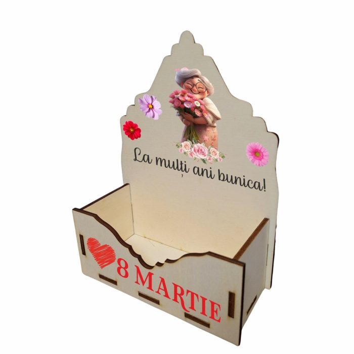 Cutie Aranjamente Florale, Lemn, 8 Martie, La multi ani bunica, CAUV028 - imagine 2