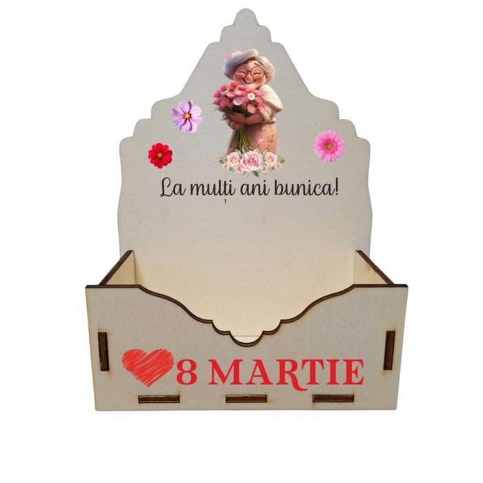 Cutie Aranjamente Florale, Lemn, 8 Martie, La multi ani bunica, CAUV028 - imagine 1