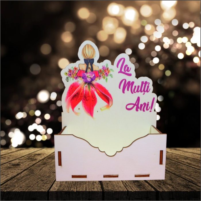 Cutie Aranjamente Florale, Lemn, La multi ani, CAUV043 - imagine 5