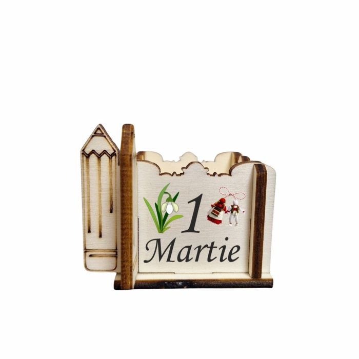 Cutie Mini Aranjamente Florale, Lemn, 1 Martie, Profesoara, Educatoare, 7x7x6 cm, CAUV046 - imagine 1
