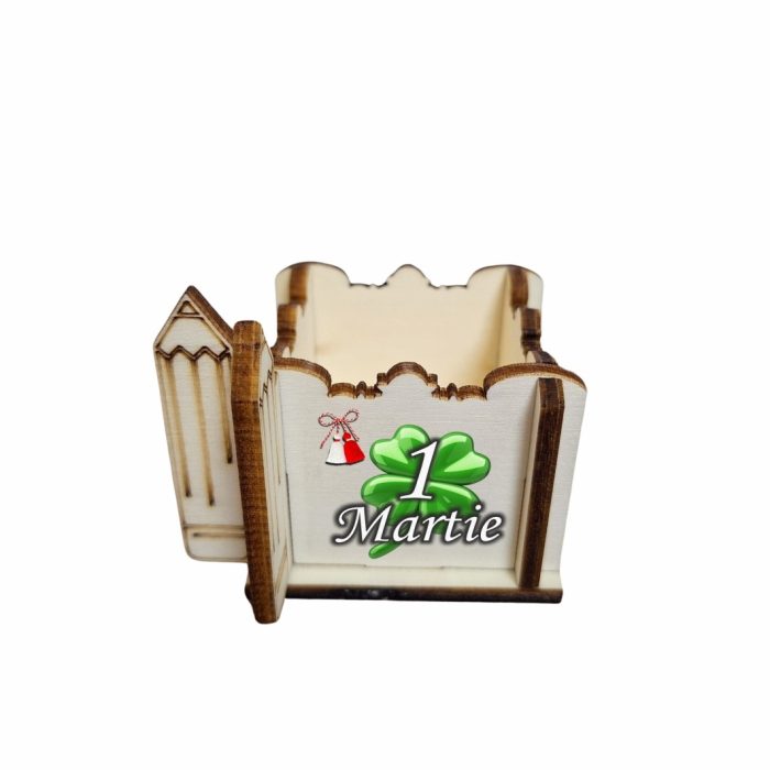 Cutie Mini Aranjamente Florale, Lemn, 1 Martie, Profesoara, Educatoare, 7x7x6 cm, CAUV048 - imagine 3